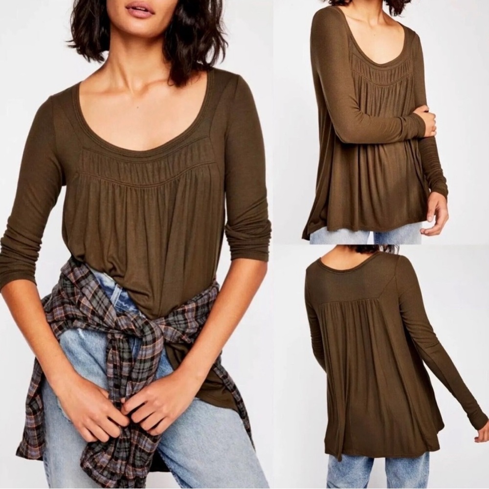 We the free, M, army green, rayon jersey tunic. EUC
